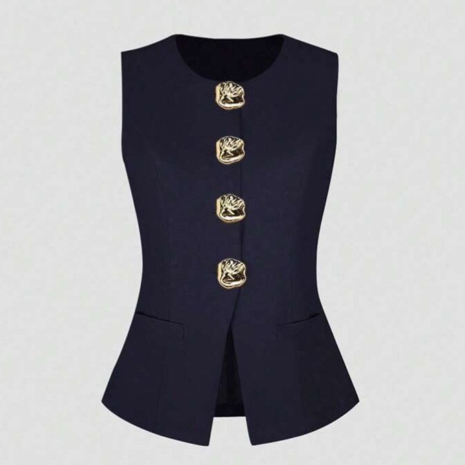 Sleeveless Round Neck Vest Fashion Women's Wear Elegant Waist-tight Solid Color