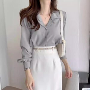 Simple Suit Collar Chiffon Shirt Women's Long Sleeve Shirt