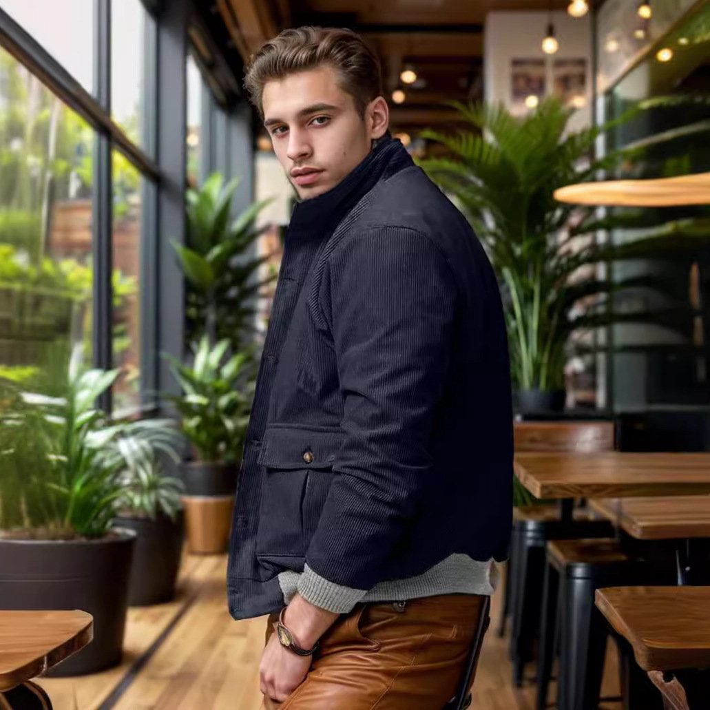 Men's Rib Color Matching Long Sleeve Fashionable Jacket - Image 4