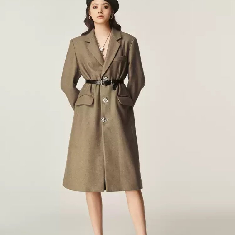 Autumn And Winter Classic Retro Mid-length Coat Brown Suit Jacket - Image 4