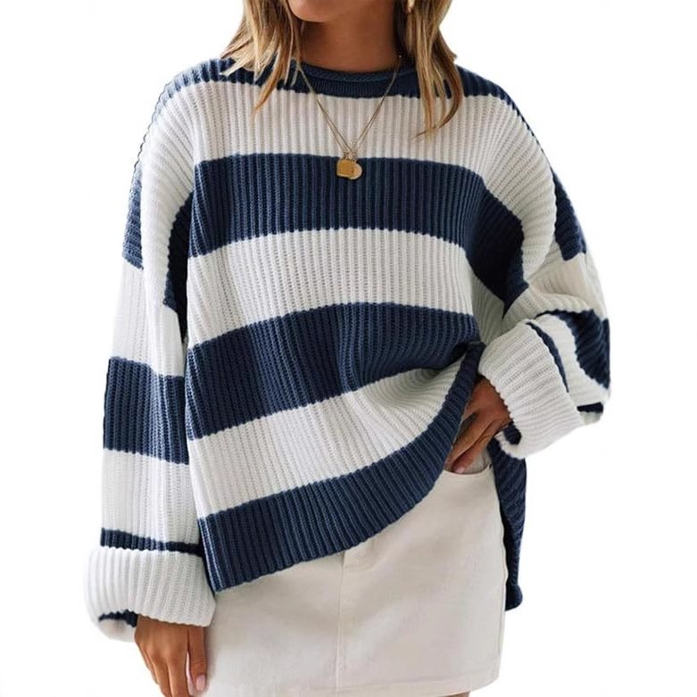 Women's Bell Sleeve Loose Sweater Striped - Image 2