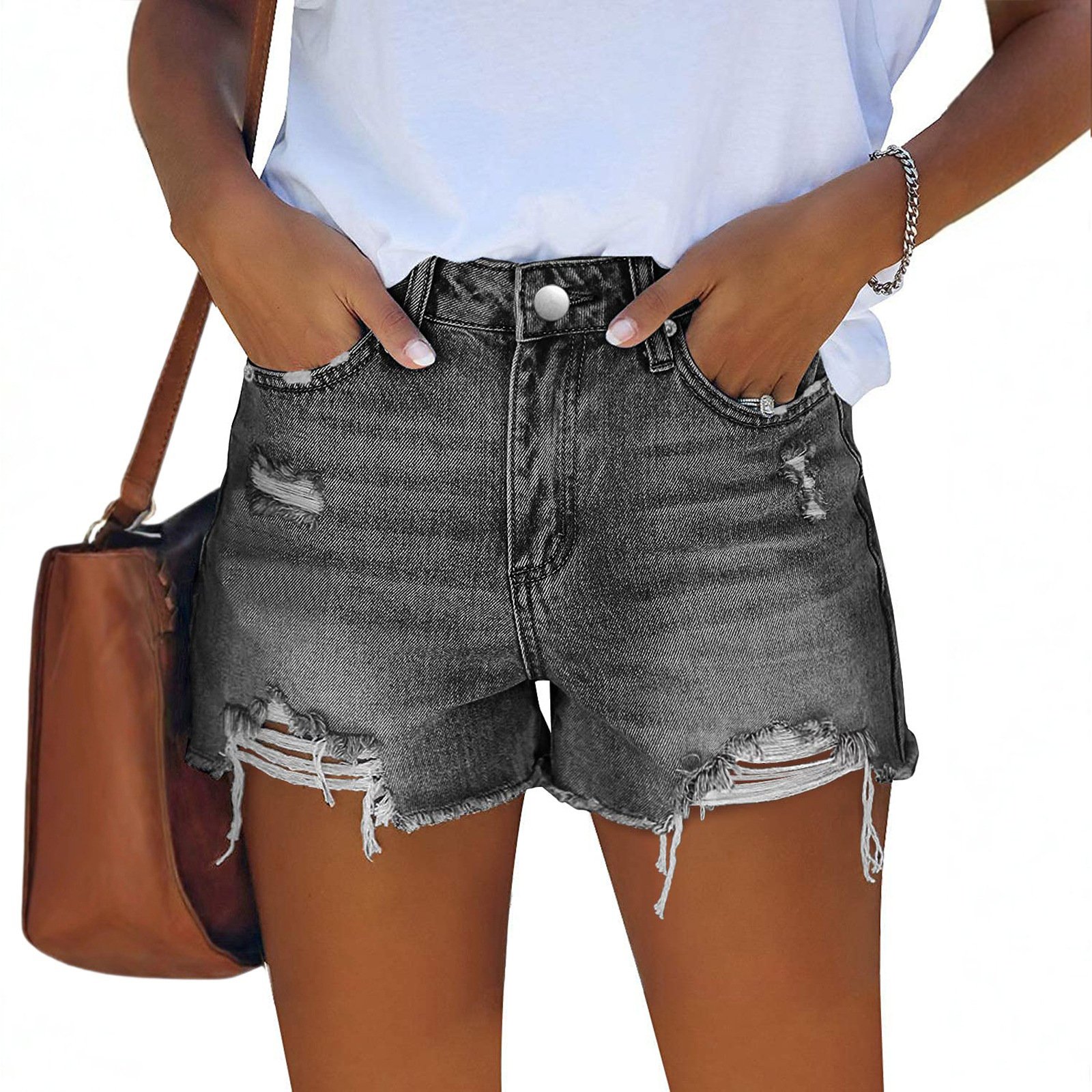 Women's Wash Hole Slim Fit All-matching Denim Shorts - Image 9