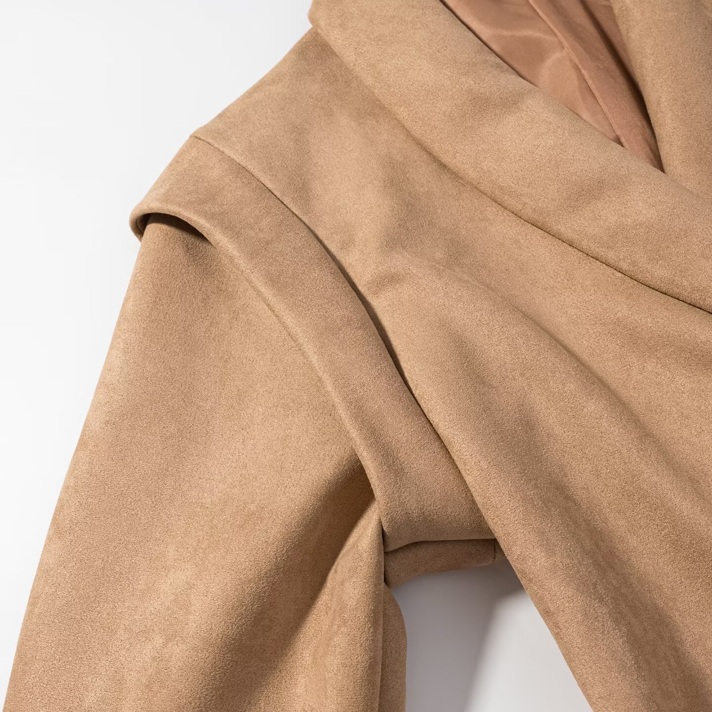 Retro Lapels Suede Waist-controlled Long Sleeves Jacket Coat - Image 5