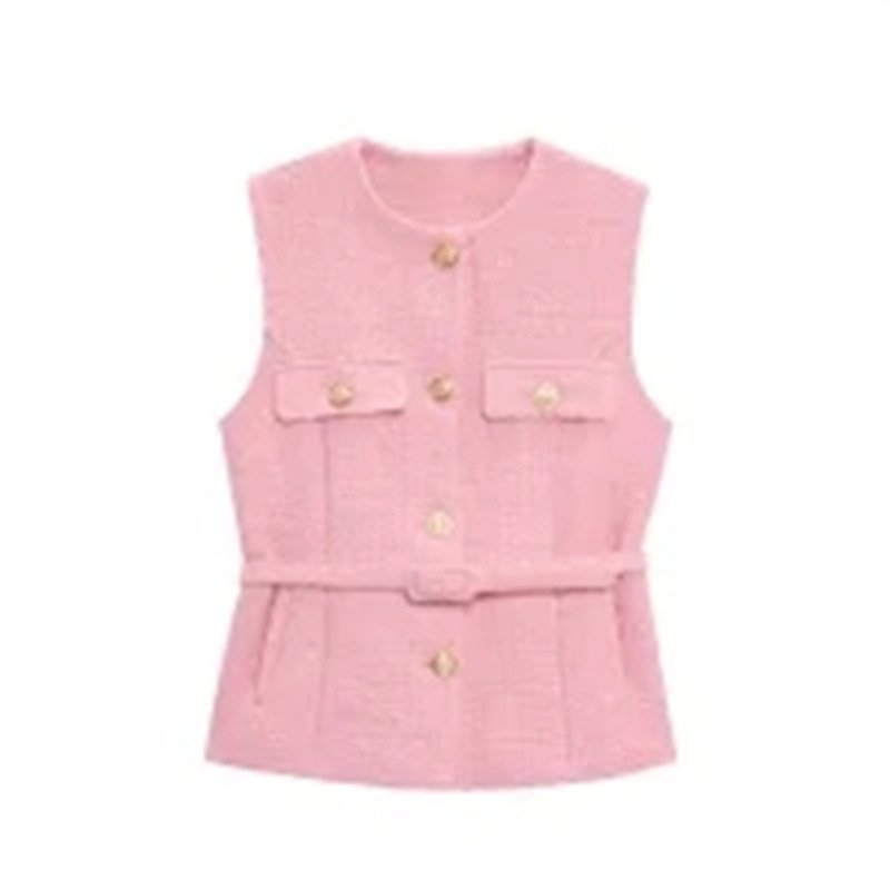 Women's Fashion Casual Sleeveless With Belt Texture Vest - Image 8