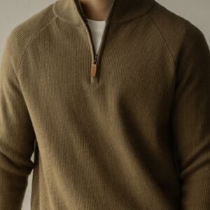 Machine Washable Wool Men's Warm Half Turtleneck Zipper Sweater