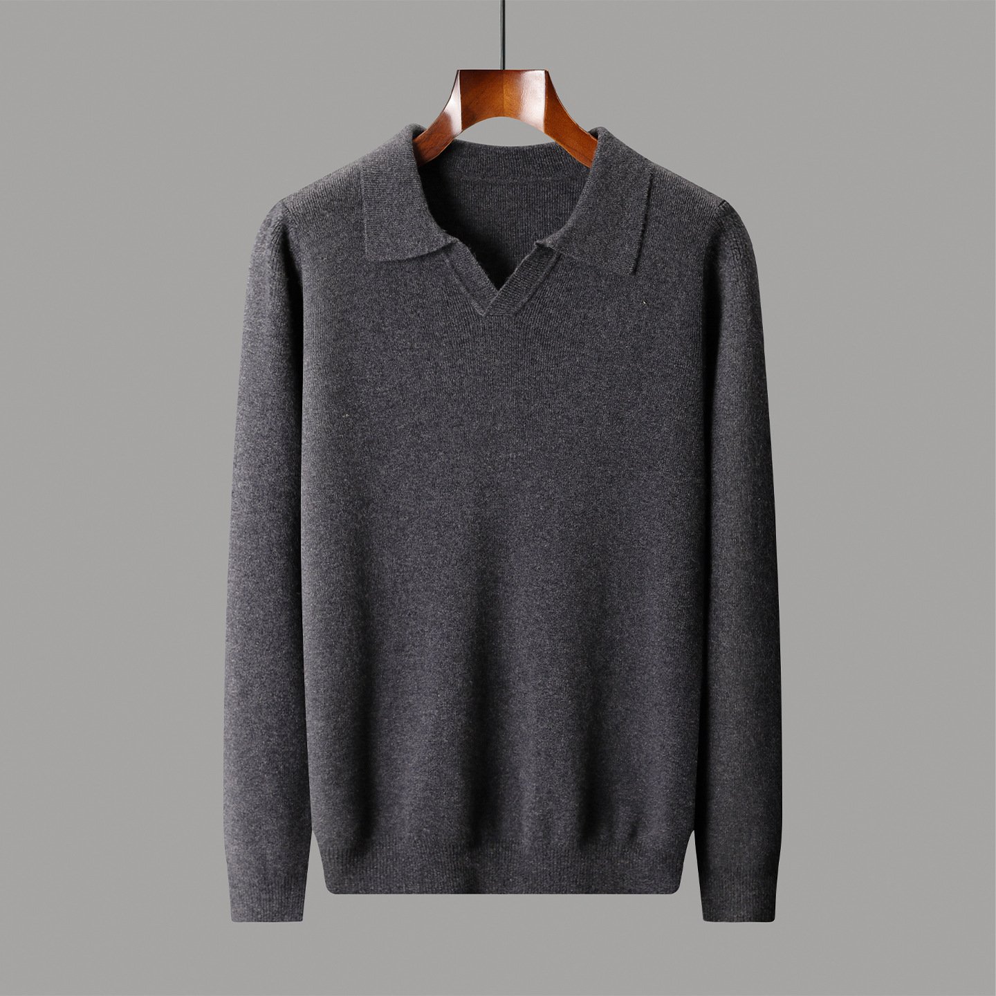 New Polo Collar Knitted Long Sleeve Sweater Male - Image 7