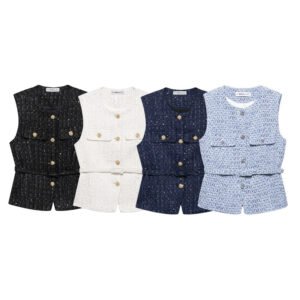 Spring New Casual Belt Vest Women's Clothing With Belt Texture Vest
