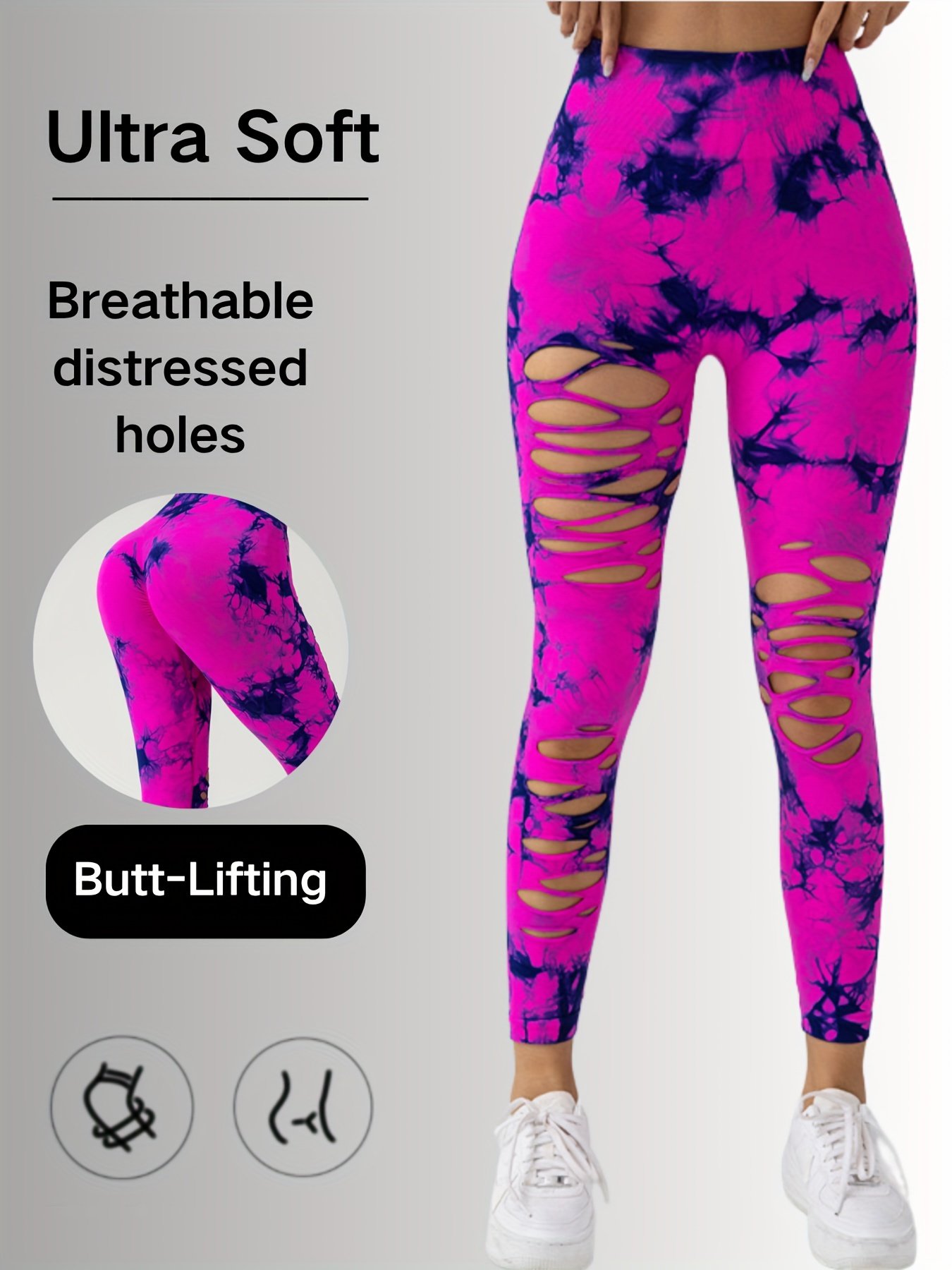 New Style Women's High-Waisted Yoga Leggings With Hollow-Out & Tie-Dye Design - Image 6