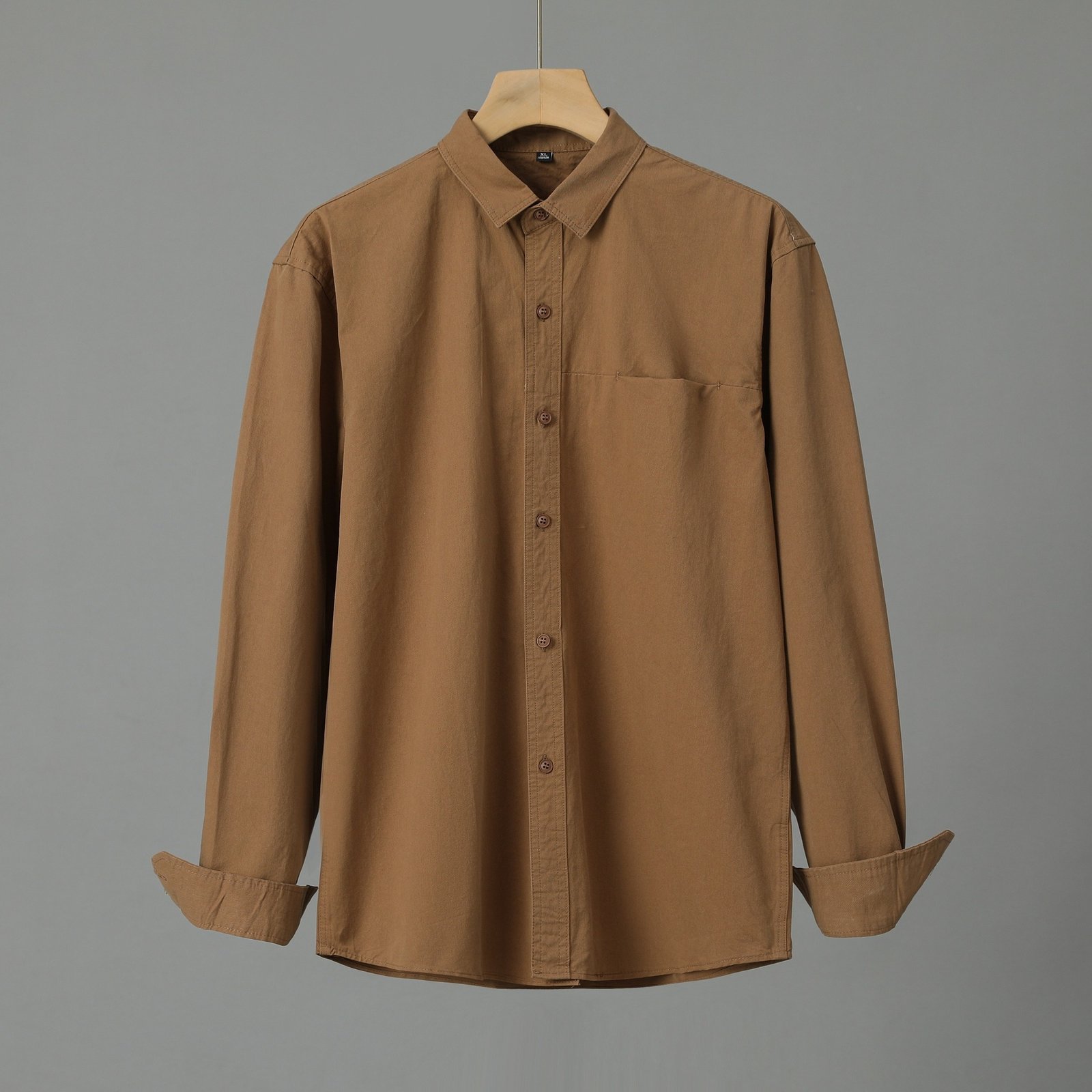 Casual Solid Color Men's Purified Cotton Long Sleeve Shirt - Image 3