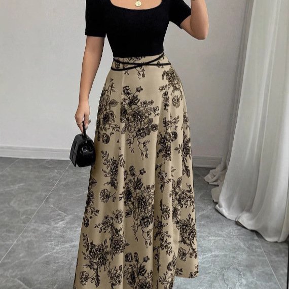 Women's Dress Slimming French Floral Long - Image 3