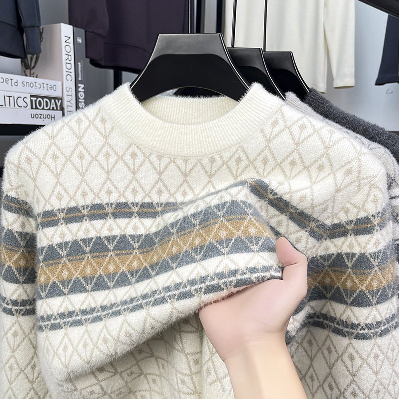 Fashion New Round Neck Pullover Mink Knitted Sweater Men - Image 2