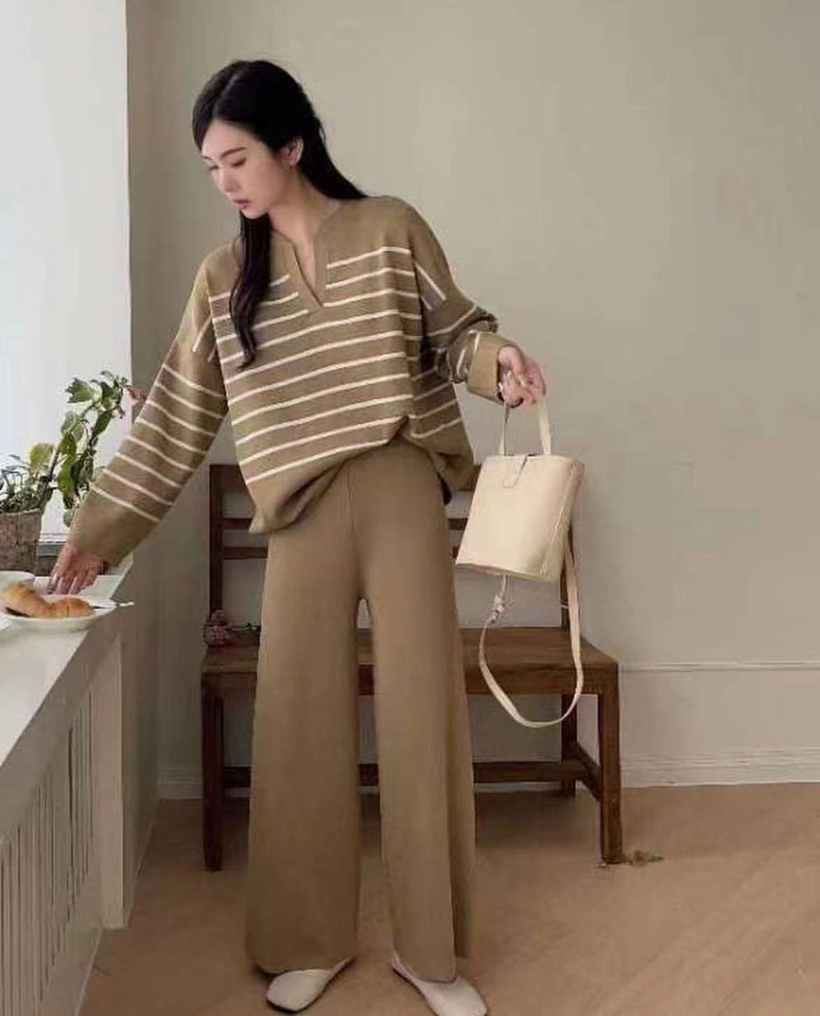 Casual High Waist Drooping Knitted Wide-leg Pants - Image 9