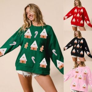 Autumn And Winter New European And American Christmas House Sequined Sweater