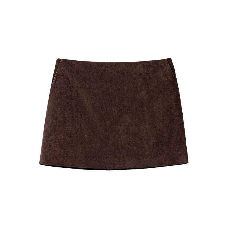 Distressed Sheepskin Suede Simple Sheath Skirt - Image 5