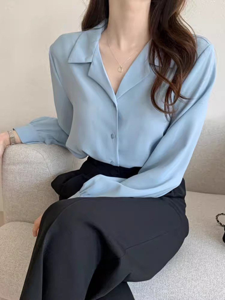 Simple Suit Collar Chiffon Shirt Women's Long Sleeve Shirt - Image 9