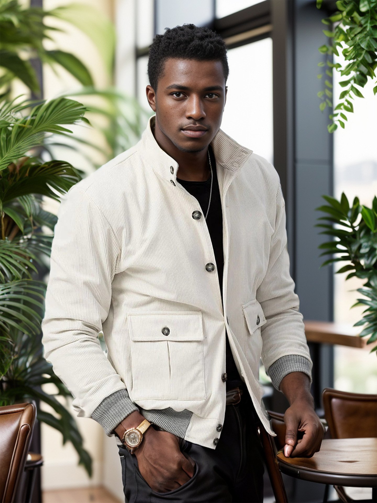 Men's Rib Color Matching Long Sleeve Fashionable Jacket - Image 6