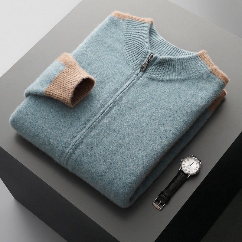 Men's Half Turtleneck Zipper Cardigan Thickened Sweater Warm Multi-color Coat - Image 3