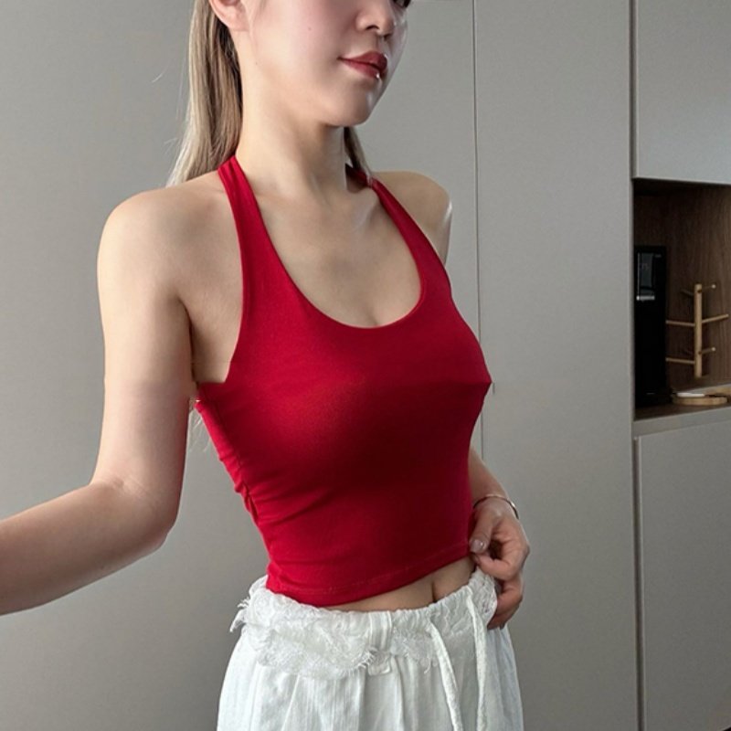 Dopamine Halter Spaghetti Straps Vest Female Summer With Chest Pad Sexy Beauty Back - Image 2