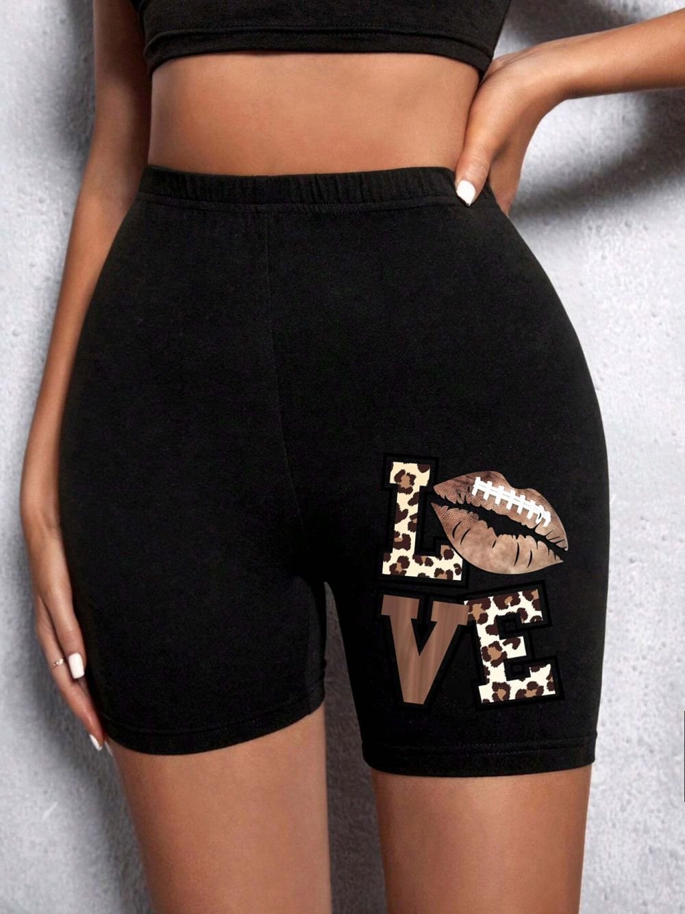 Summer Woman Tight Shorts Leopard Heart And Love Letter Grap - Image 2
