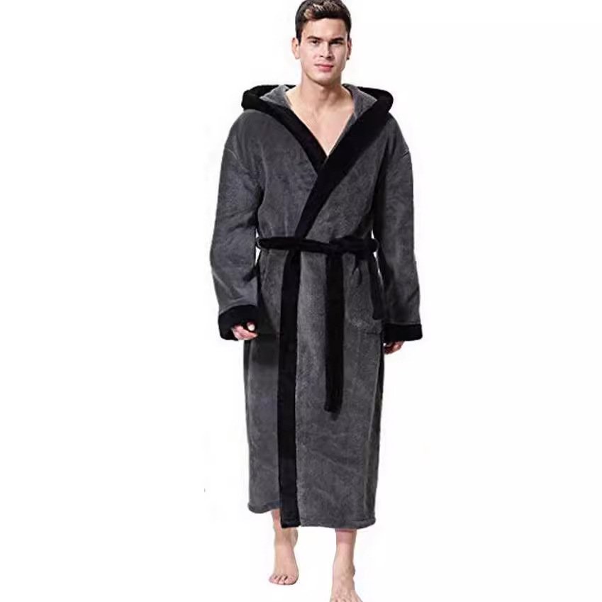 Men's Simple Colorblock Hood Patch Pocket Bathrobe - Image 5