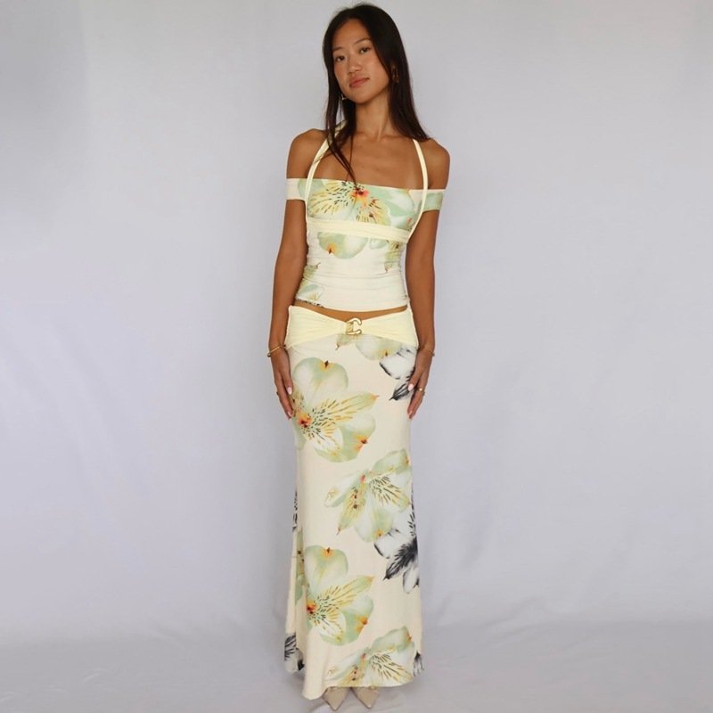 Sexy Backless Halter Top Slim-fit Printed Dress Two-piece Set - Image 3