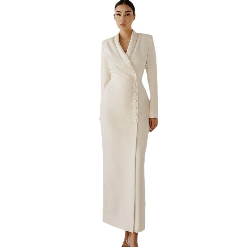 Solid Color Long Sleeve Button Coat Business Suit And Dress - Image 6