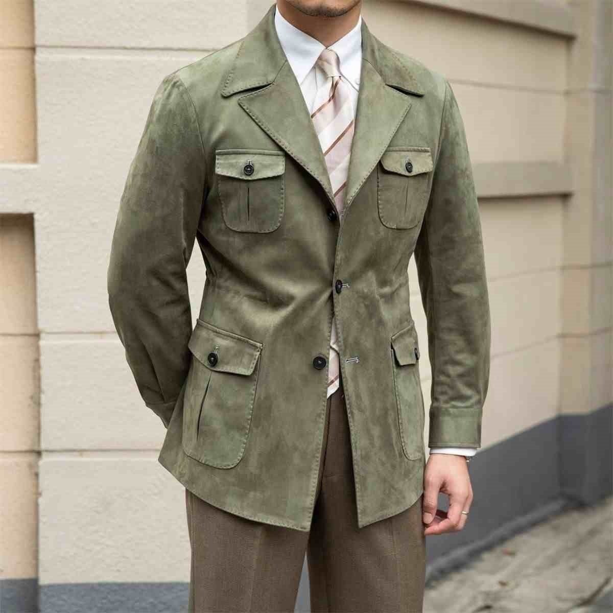 Vintage Multi-pocket Hunting Men's Italian Casual Plankton Handsome Trench Coat - Image 5