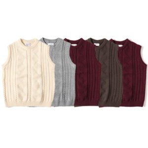 Jacquard Round Neck Knitted Loose Thickened Cable-knit Sweater Vest Tide