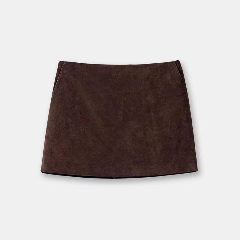 Distressed Sheepskin Suede Simple Sheath Skirt - Image 3