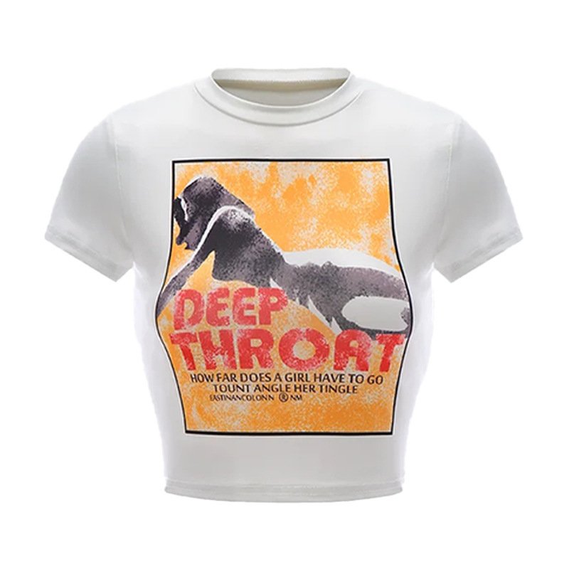 Slim Fit Printed Letter Retro Gothic Round Neck Short Sleeve T-shirt Top - Image 3