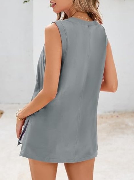 Fisoew Womens Summer Tank Tops V Neck Sleeveless Casual Loose Flowy Tunic Workout T Shirts - Image 8