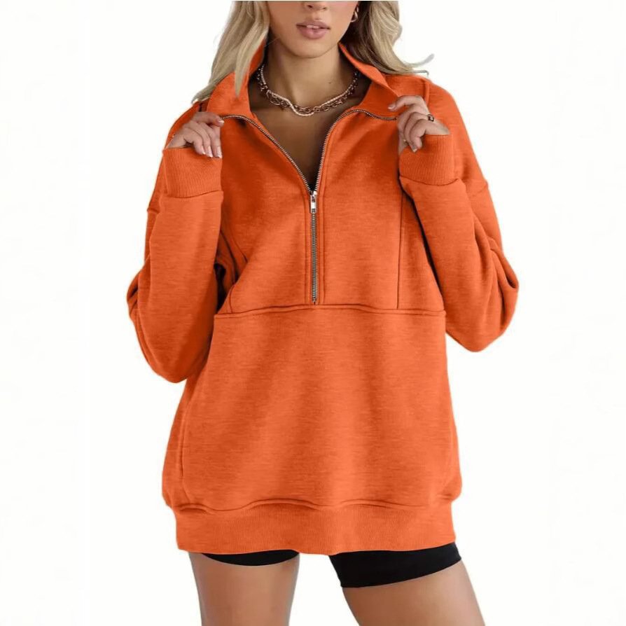 Zipper Patchwork Pocket Brushed Hoody Women's Loose - Image 3
