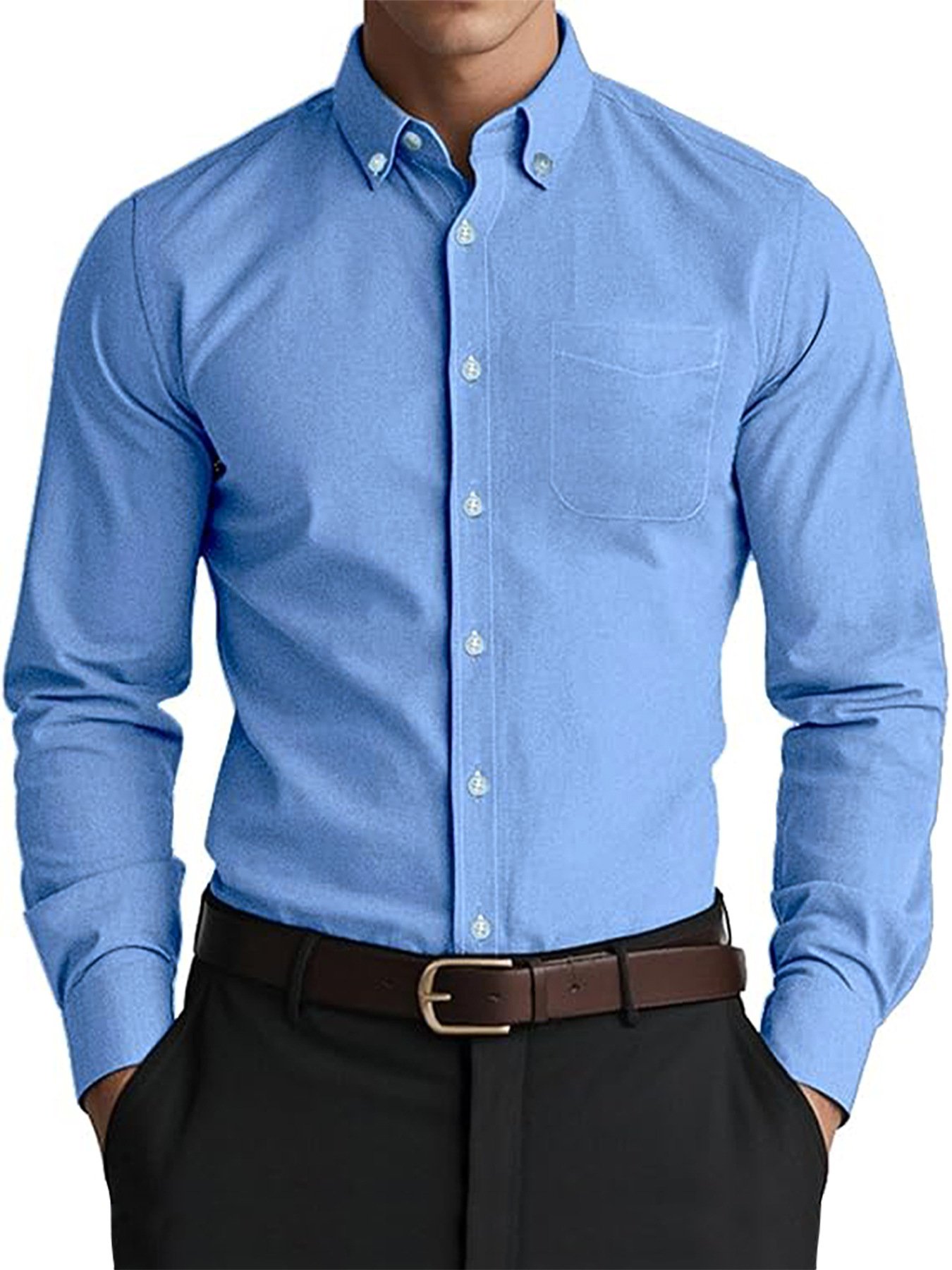 Men's Oxford Pure Color Casual Loose Shirt - Image 10