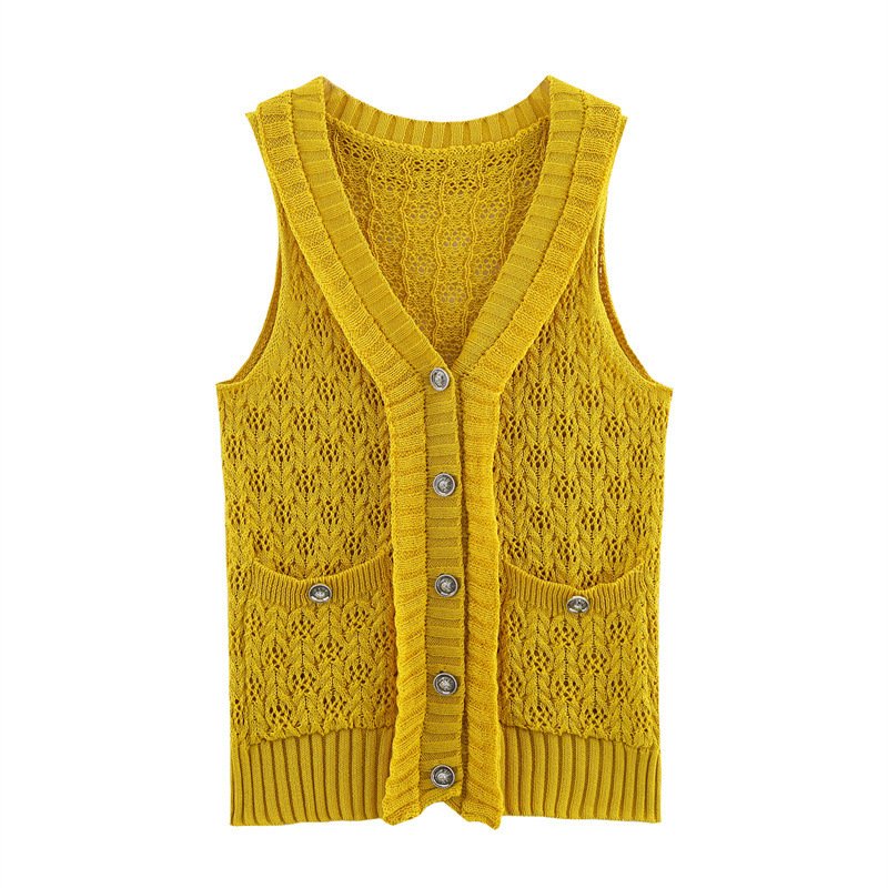 Sweet Style Yellow Knitted Cardigan Sleeveless Vest Waistcoat - Image 6