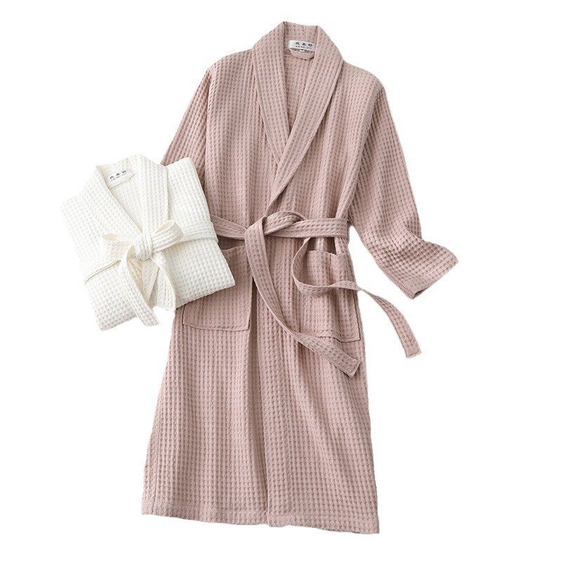 Pure Cotton Bathrobe Long Waffle All Cotton Nightgown - Image 2