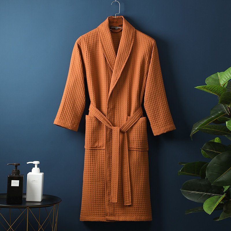 Pure Cotton Bathrobe Long Waffle All Cotton Nightgown - Image 7