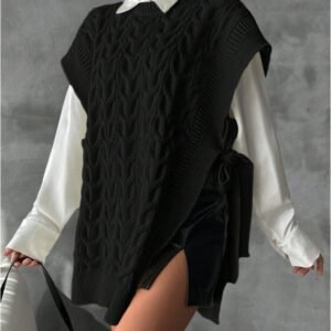 Women's Solid Color V-Neck Tie Casual Knit Vest