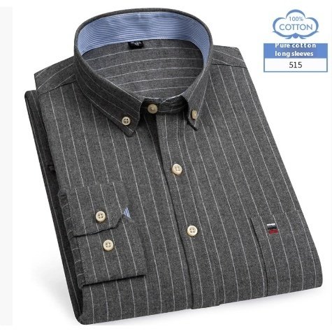 Middle-aged Men's Long Sleeve Pure Cotton Plaid Shirt - Image 5