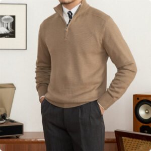 Men's Stand Collar Zippered Wool Sweater
