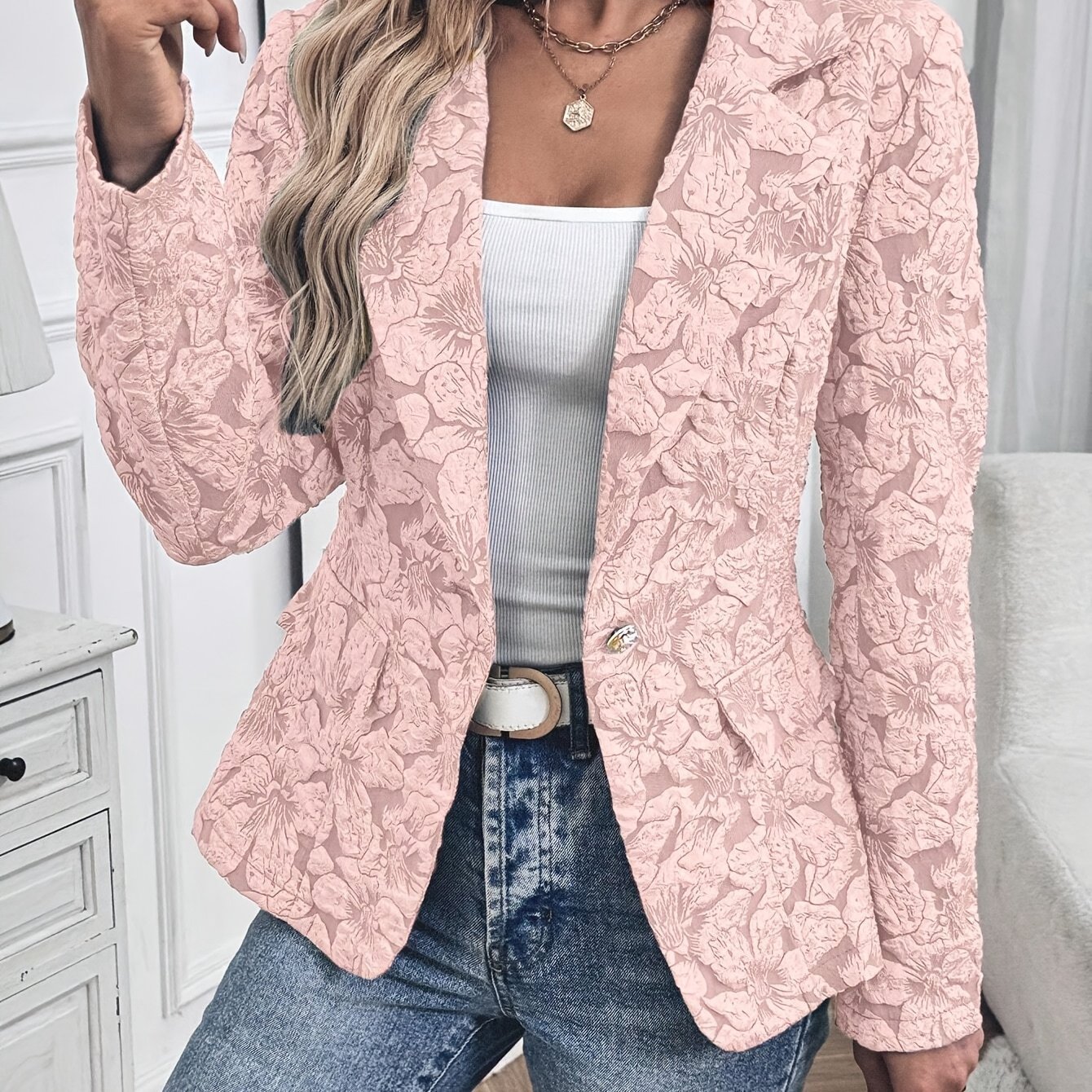 Women's Long-sleeved Single-button Lapel Fashion Casual Jacket With Lining - Image 3