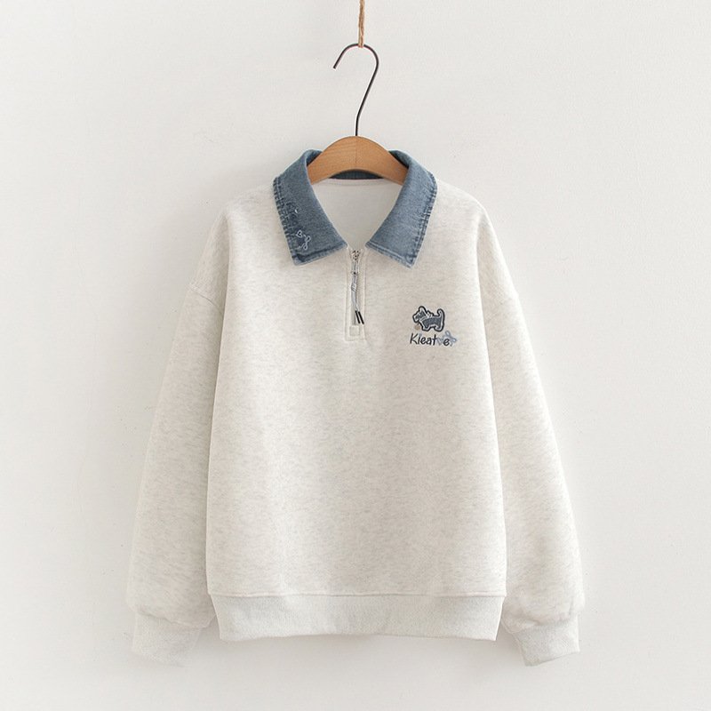 Denim Collar Stitching Polo Collar False Two-piece Sweaters - Image 3