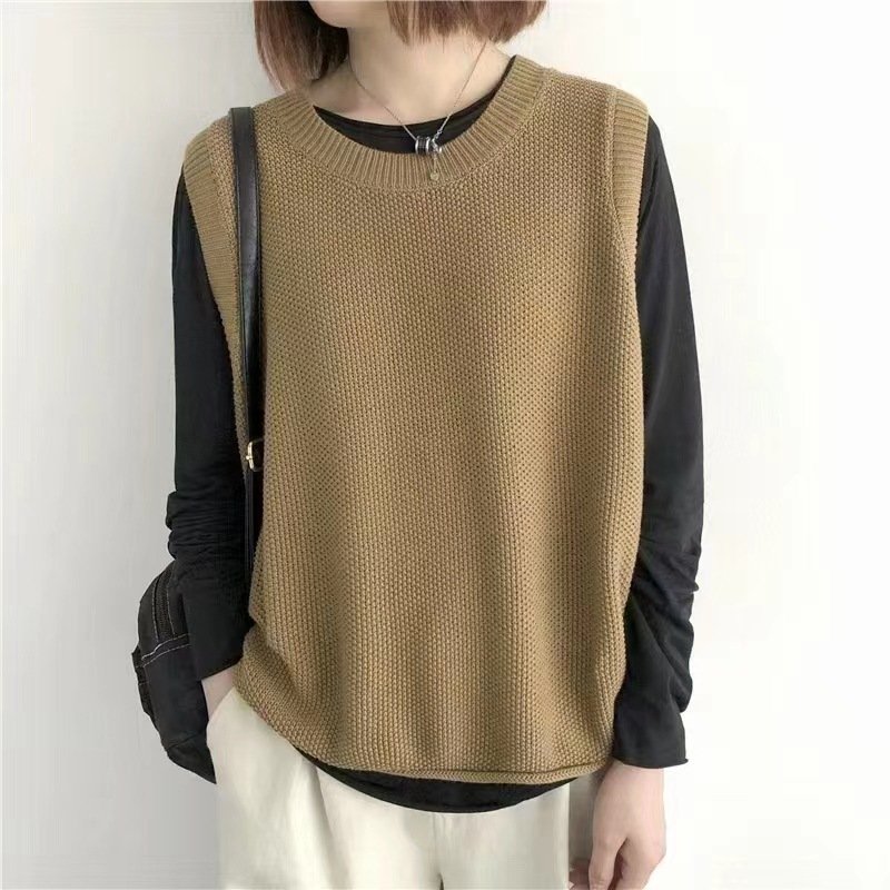 Women Sleeveless Vest Bandage Dress Outer Wear Solid Color Round Neck Vest - Image 7