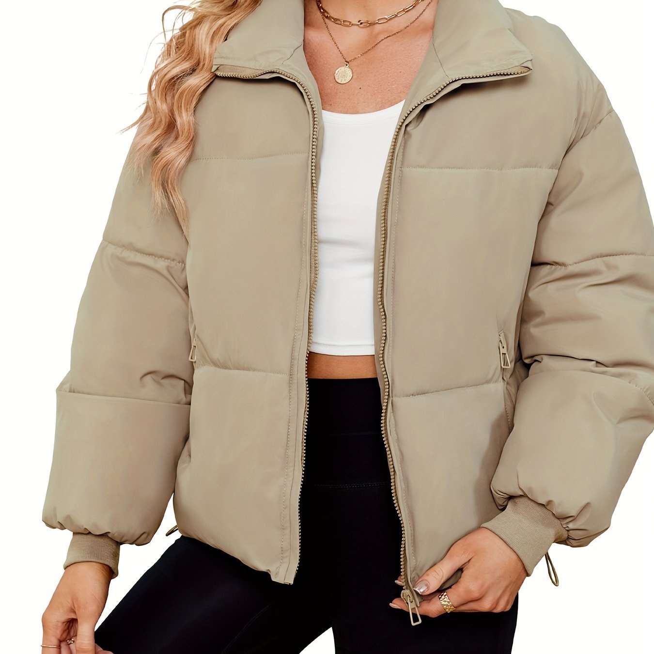 Women's Lightweight Quilted Down Jacket Casual Long Sleeve - Image 3