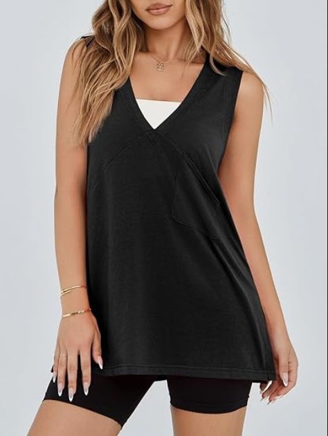 Fisoew Womens Summer Tank Tops V Neck Sleeveless Casual Loose Flowy Tunic Workout T Shirts - Image 3