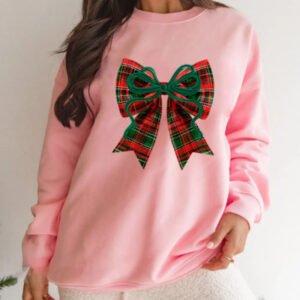 Plaid Bow Christmas Vibe Print Sweatshirt