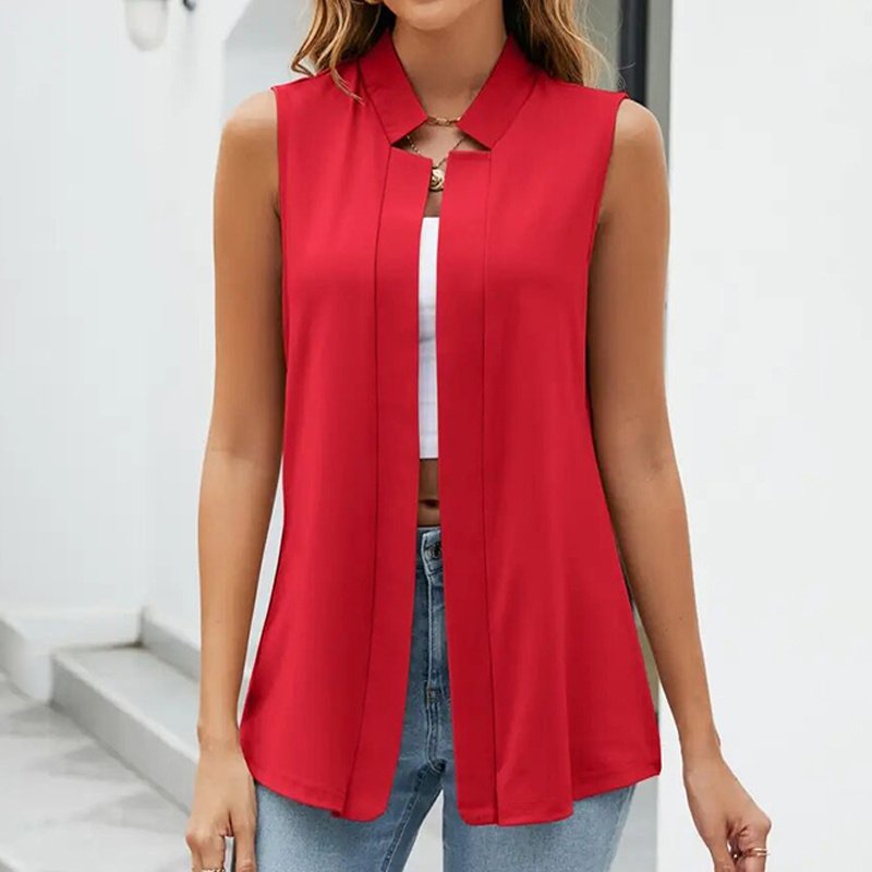 Women's Elegant Solid Sleeveless Vest Cardigan - Stand Collar Summer Outerwear - Image 8
