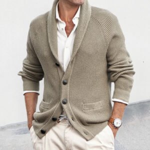 Men's Solid Color Loose Lapels Long Sleeve Knitted Coat