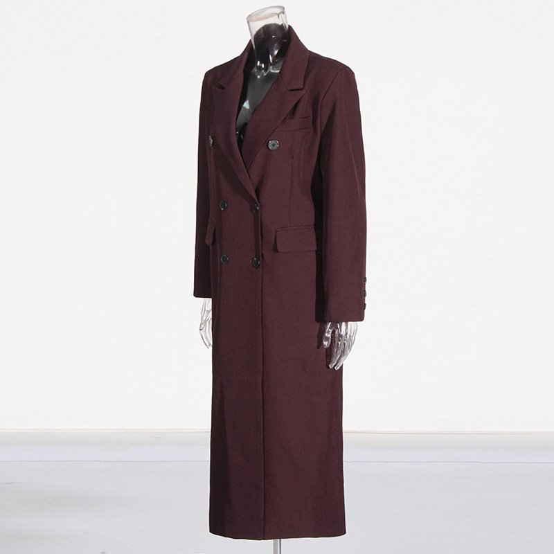 Pure Color All-matching Angola Red Long-cut Coat - Image 4
