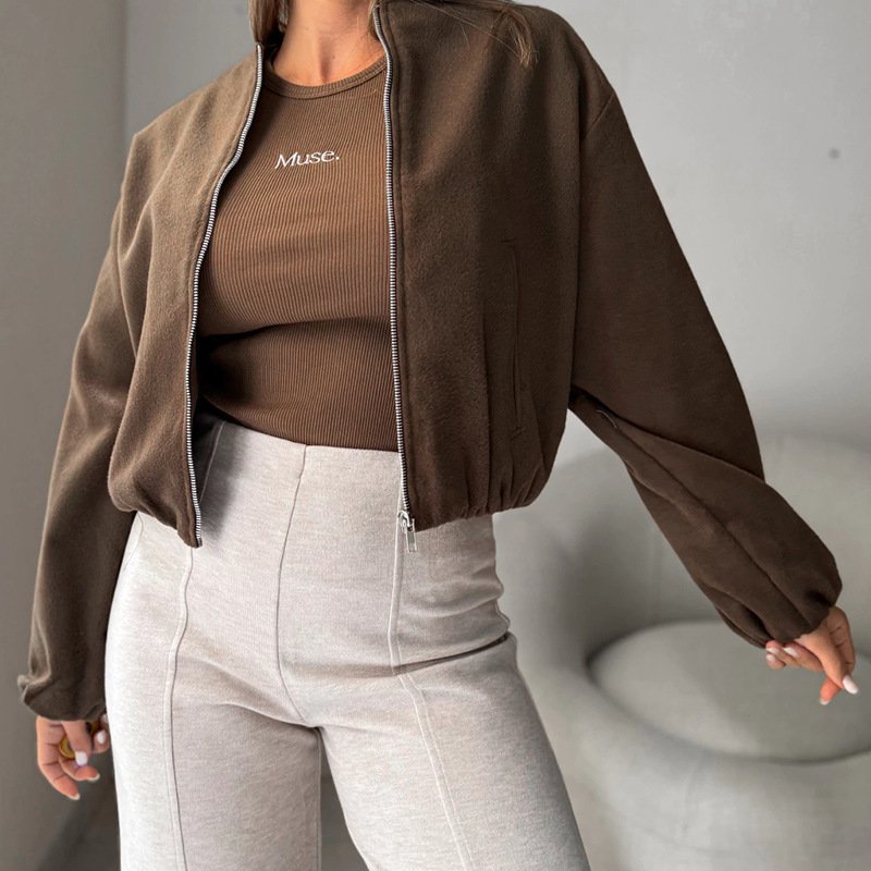 Women's Off-shoulder Round Neck Lantern Sleeve Short Coat - Image 4