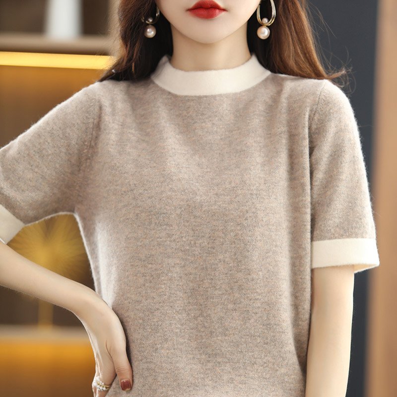 Half Turtleneck Wool Knitted Base Loose Short Sleeve - Image 5